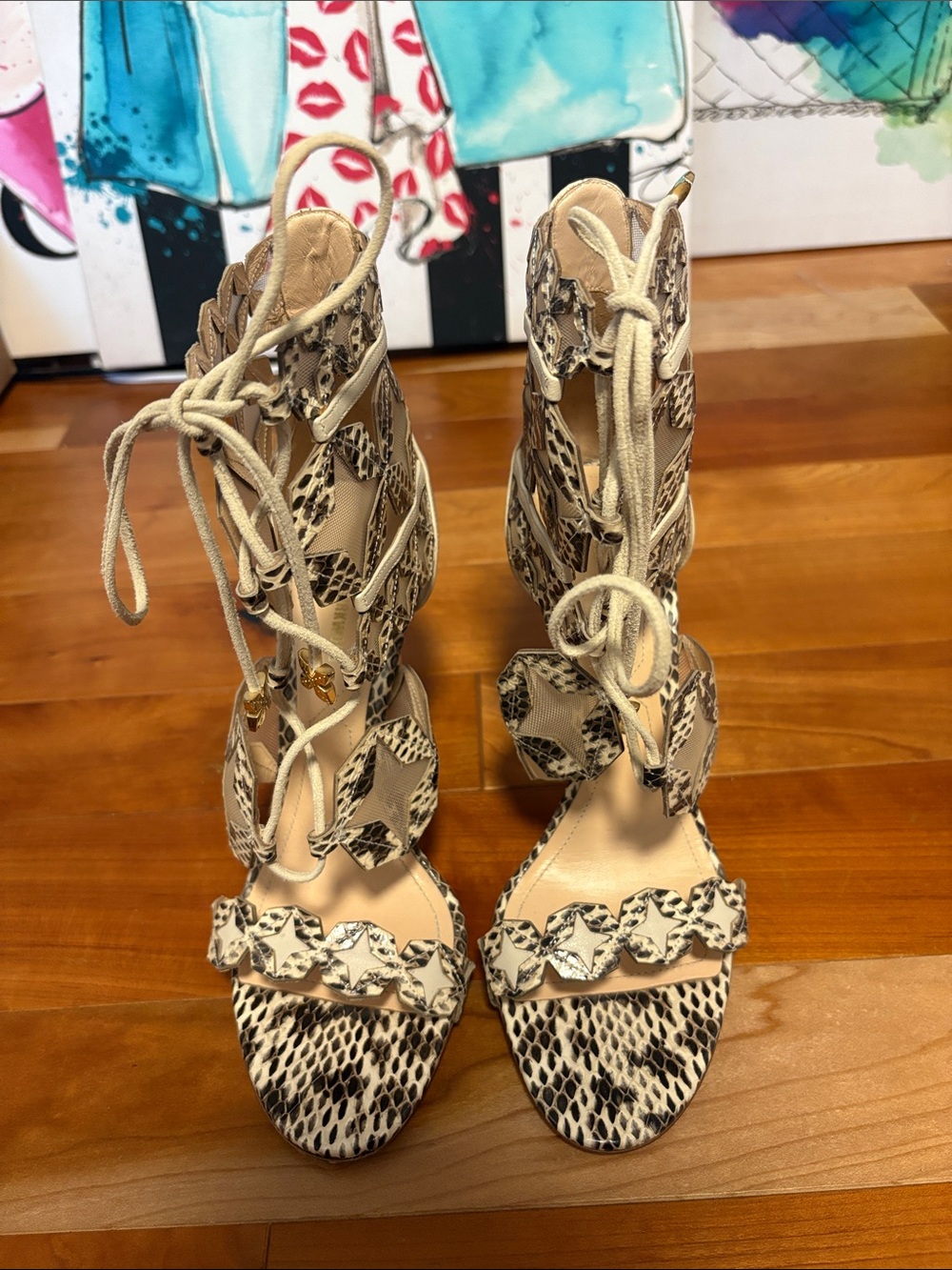 Nicholas Kirkwood Snakeskin Lace-Up High Heel Sandals